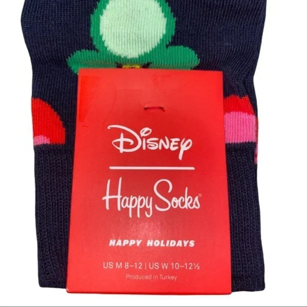 Happy Socks Disney Navy Baublelicious Mickey Unisex Holiday Socks Size 10-13 NWT